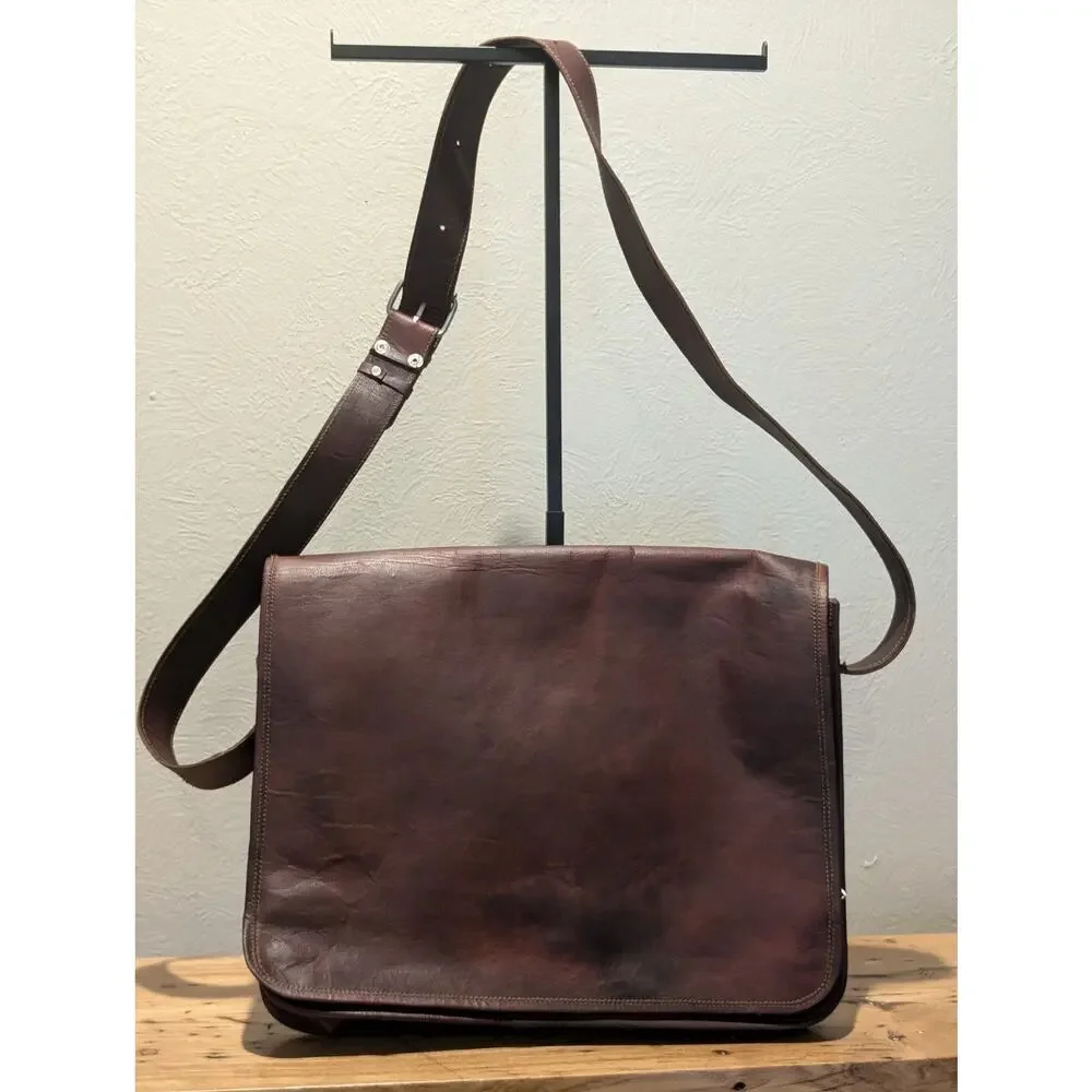 Brown No Fabric Content Canvas Lined Shoulder Strap Brief Bag